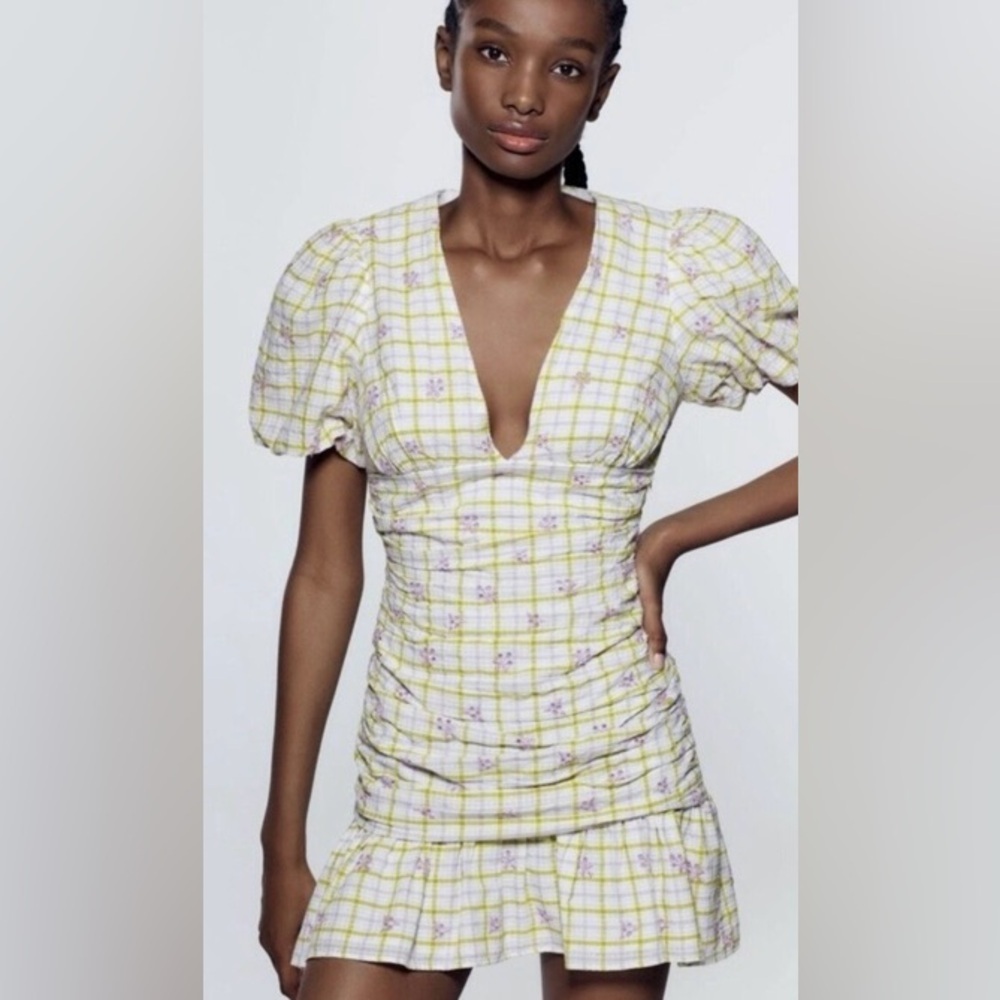Zara Yellow Checkered Mini Dress